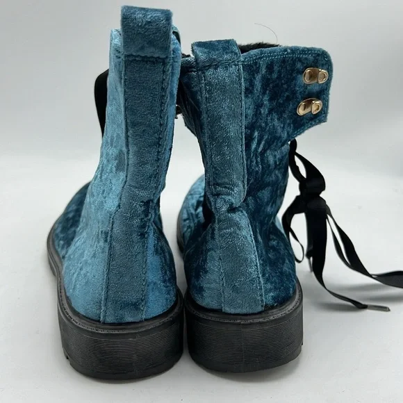 Olivia miller crushed blue velvet combat boots size 7 - Picture 3 of 7